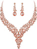 Wedding Bridal Necklace Earrings Jewelry Set for Women - 2Pcs-Peach Rose-Gold-Tone