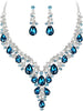 Wedding Bridal Necklace Earrings Jewelry Set for Women - 2Pcs-Blue Topaz Silver-Tone