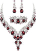 Wedding Bridal Necklace Earrings Jewelry Set for Women - 3Pcs-Deep Amethyst Color Silver-Tone