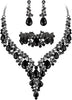 Wedding Bridal Necklace Earrings Jewelry Set for Women - 3Pcs-Black Black-Tone