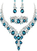 Wedding Bridal Necklace Earrings Jewelry Set for Women - 3Pcs-Blue Topaz