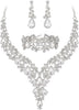 Wedding Bridal Necklace Earrings Jewelry Set for Women - 3Pcs-Clear