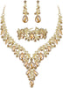 Wedding Bridal Necklace Earrings Jewelry Set for Women - 3Pcs-Champagne Gold-Tone