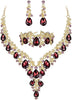 Wedding Bridal Necklace Earrings Jewelry Set for Women - 3Pcs-Deep Amethyst Color Gold-Tone