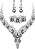 Wedding Bridal Necklace Earrings Jewelry Set for Women - 3Pcs-Grey Silver-Tone