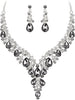 Wedding Bridal Necklace Earrings Jewelry Set for Women - 2Pcs-Grey Silver-Tone