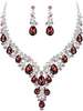 Wedding Bridal Necklace Earrings Jewelry Set for Women - Deep Amethyst Color Silver-Tone