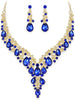 Wedding Bridal Necklace Earrings Jewelry Set for Women - 2Pcs-Navy Blue Gold-Tone