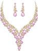 Wedding Bridal Necklace Earrings Jewelry Set for Women - 2Pcs-Pink Gold-Tone