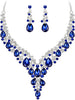 Wedding Bridal Necklace Earrings Jewelry Set for Women - 2Pcs-Blue Silver-Tone