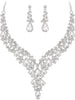 Wedding Bridal Necklace Earrings Jewelry Set for Women - 2Pcs-Clear Silver-Tone