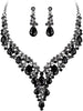 Wedding Bridal Necklace Earrings Jewelry Set for Women - 2Pcs-Black Black-Tone