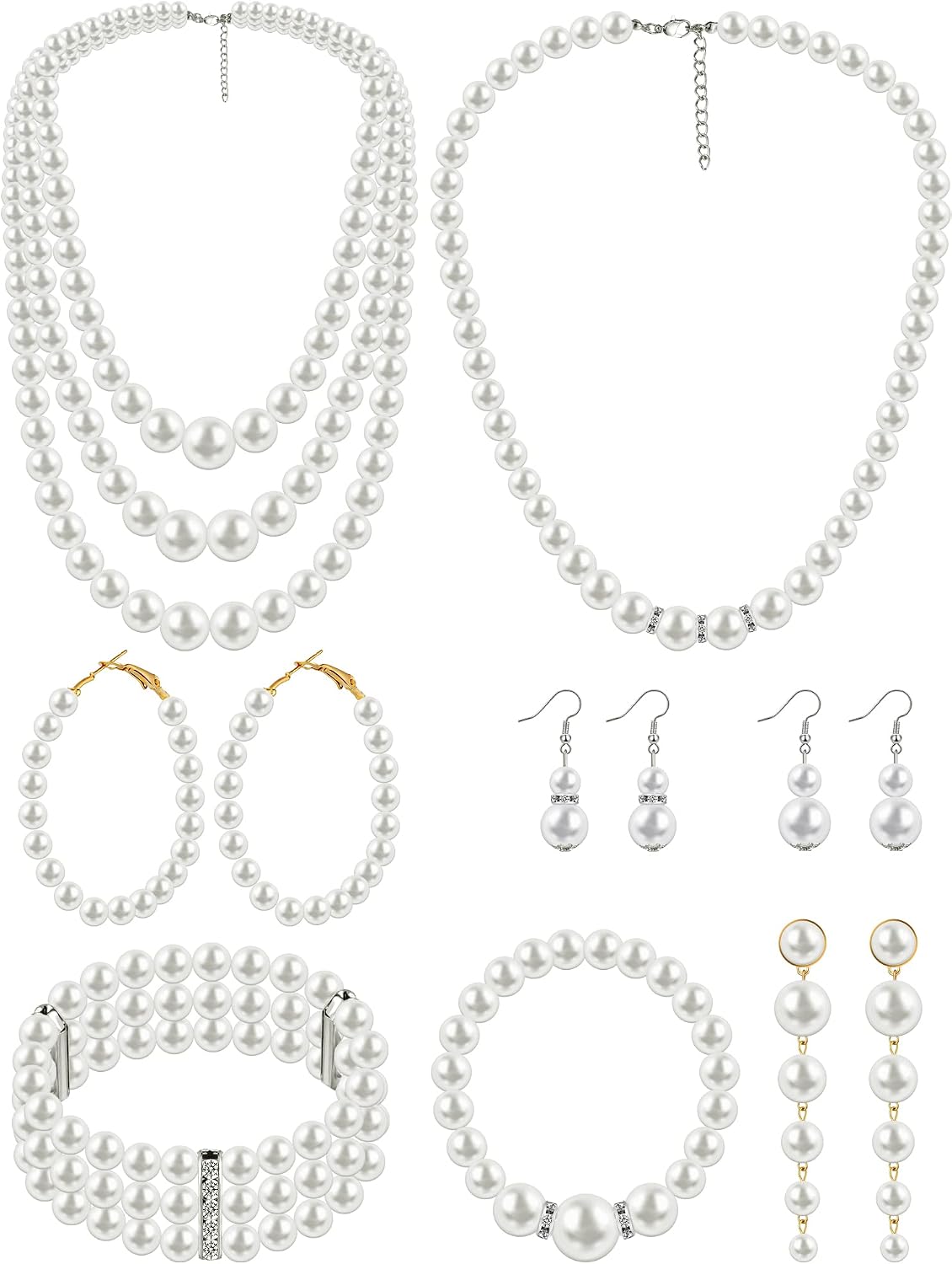 8 Pcs Pearl Necklace Earring Set for Women Faux - main view