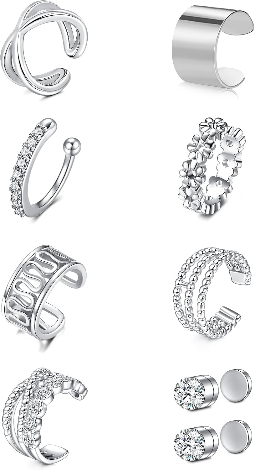Stainless Steel Ear Cuff Fake Helix Cartilage Clip On Wrap Earrings Fake Lip Ring Non-Piercing Adjustable Women - main view