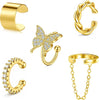 Stainless Steel Ear Cuff Fake Helix Cartilage Clip On Wrap Earrings Fake Lip Ring Non-Piercing Adjustable Women - Style G-Gold