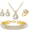 4pcs Cubic Zirconia Wedding Jewelry Sets for Bride Cubic Zirconia Pendant Necklace Earrings Link Tennis Bracelet Open Ring Set for Women - Gold Plated White Cubic Zirconia