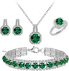 4pcs Cubic Zirconia Wedding Jewelry Sets for Bride Cubic Zirconia Pendant Necklace Earrings Link Tennis Bracelet Open Ring Set for Women - Silver Plated Emeraald Green Cubic Zirconia