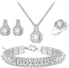 4pcs Cubic Zirconia Wedding Jewelry Sets for Bride Cubic Zirconia Pendant Necklace Earrings Link Tennis Bracelet Open Ring Set for Women - Platinum Plated White Cubic Zirconia