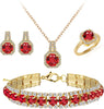 4pcs Cubic Zirconia Wedding Jewelry Sets for Bride Cubic Zirconia Pendant Necklace Earrings Link Tennis Bracelet Open Ring Set for Women - Gold Plated Red Cubic Zirconia
