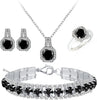 4pcs Cubic Zirconia Wedding Jewelry Sets for Bride Cubic Zirconia Pendant Necklace Earrings Link Tennis Bracelet Open Ring Set for Women - Platinum Plated Black Cubic Zirconia