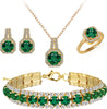 4pcs Cubic Zirconia Wedding Jewelry Sets for Bride Cubic Zirconia Pendant Necklace Earrings Link Tennis Bracelet Open Ring Set for Women - Gold Plated Emerald Cubic Zirconia