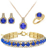 4pcs Cubic Zirconia Wedding Jewelry Sets for Bride Cubic Zirconia Pendant Necklace Earrings Link Tennis Bracelet Open Ring Set for Women - Gold Plated Sapphire Cubic Zirconia