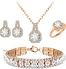 4pcs Cubic Zirconia Wedding Jewelry Sets for Bride Cubic Zirconia Pendant Necklace Earrings Link Tennis Bracelet Open Ring Set for Women - Rose Gold Plated White Cubic Zirconia
