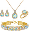 4pcs Cubic Zirconia Wedding Jewelry Sets for Bride Cubic Zirconia Pendant Necklace Earrings Link Tennis Bracelet Open Ring Set for Women - Gold Plated Iridescent AB Cubic Zirconia