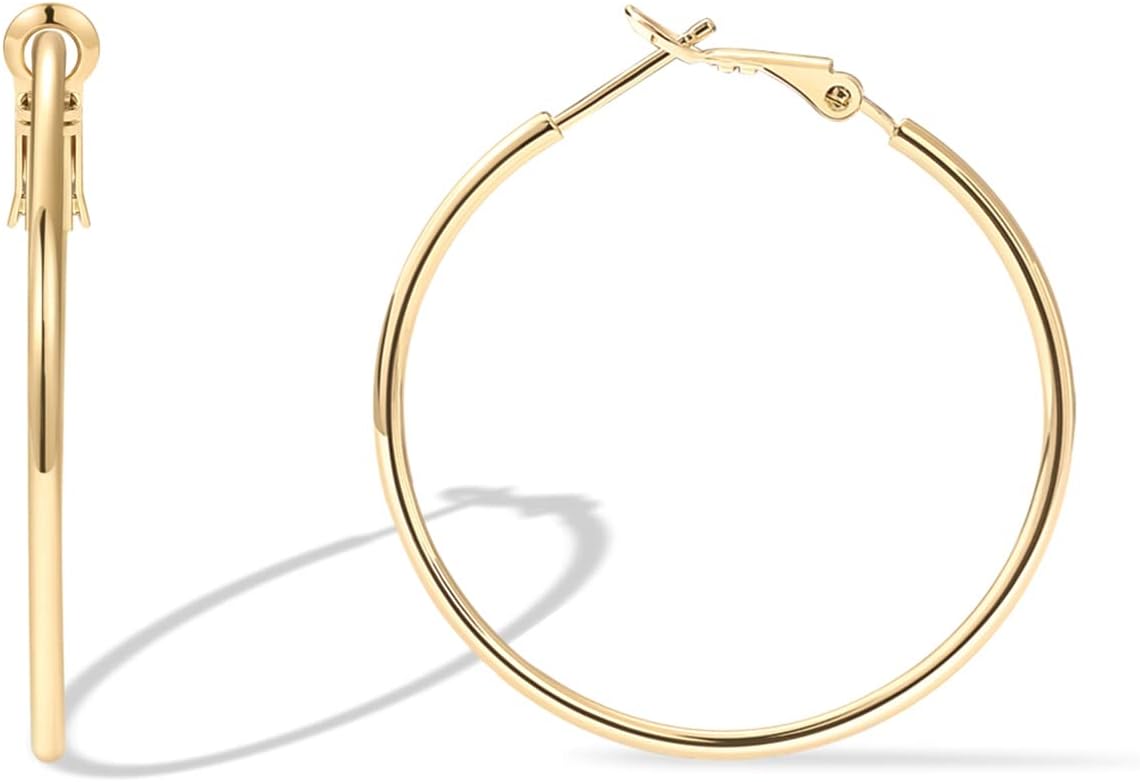 Gold Hoop Earrings for Women, 14K Gold Plated Paddle-Back Hoops - main view