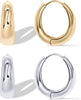 Gold Hoop Earrings for Women, 14K Gold Plated Small Chunky Hoops - White & Yellow Gold
