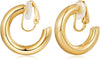 Clip on Earrings for Women, Simple Chunky Tube Hoop Clip Earrings - main view