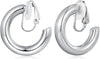 Clip on Earrings for Women, Simple Chunky Tube Hoop Clip Earrings - sliver D-Tube