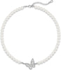 Pearl Necklace 4MM 6MM 8MM Dainty Round Imitation Pearl Choker Necklace Wedding Pearl Necklace Delicate Jewelry for Women Simple Bridesmaid Jewelry - 6mm Silver Butterfly Pearl Necklace(18"+2")