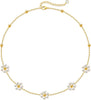 Pearl Necklace 4MM 6MM 8MM Dainty Round Imitation Pearl Choker Necklace Wedding Pearl Necklace Delicate Jewelry for Women Simple Bridesmaid Jewelry - Gold Pearl Daisy Necklace(15"+2")