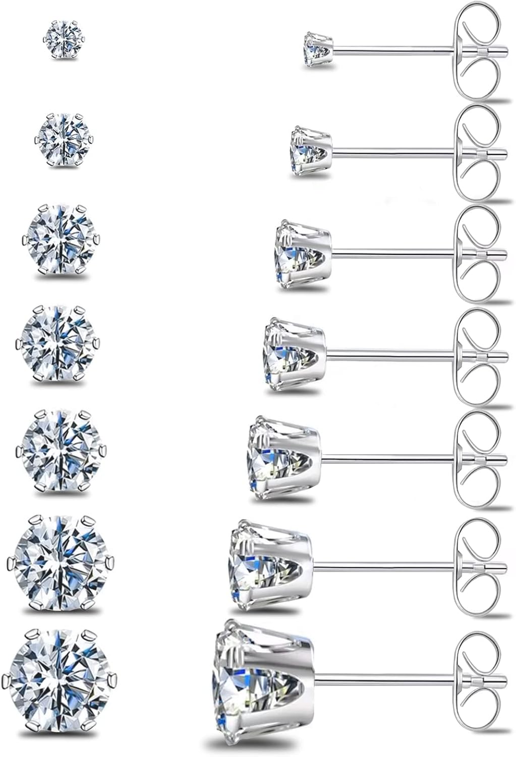 Silver Gold Black Stud Earrings Set 7Pairs Cubic Zirconia Titanium Stainless Steel Silver Rose Gold Black CZ Cartilage Stud Earrings Jewelry Sets for - main view