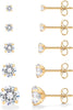 CZ Stud Earrings for Women, 14K Gold Plated Set of 5 Studs - main view