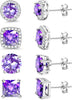 S925 Sterling Silver Stud Earrings for Women 18K Gold Plated Cubic Zirconia Earrings Studs Brilliant Simulated Diamond Halo Earring - 18K White Gold Plated - Purple CZ