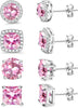 S925 Sterling Silver Stud Earrings for Women 18K Gold Plated Cubic Zirconia Earrings Studs Brilliant Simulated Diamond Halo Earring - 18K White Gold Plated - Pink CZ