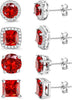 S925 Sterling Silver Stud Earrings for Women 18K Gold Plated Cubic Zirconia Earrings Studs Brilliant Simulated Diamond Halo Earring - 18K White Gold Plated - Red CZ