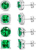 S925 Sterling Silver Stud Earrings for Women 18K Gold Plated Cubic Zirconia Earrings Studs Brilliant Simulated Diamond Halo Earring - 18K White Gold Plated - Emerald CZ