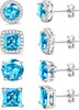 S925 Sterling Silver Stud Earrings for Women 18K Gold Plated Cubic Zirconia Earrings Studs Brilliant Simulated Diamond Halo Earring - 18K White Gold Plated - Blue CZ