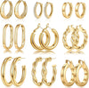 9 Pairs Gold Hoop Earrings for Women, 14K Real Gold Plated Chunky Hoop Earrings Set for Women Thick Lightweight Earring for Womens Jewelry Gifts - main view