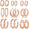 9 Pairs Gold Hoop Earrings for Women, 14K Real Gold Plated Chunky Hoop Earrings 