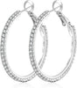 925 Sterling Silver Earrings Large Rhinestone Hoop Earrings Big Cubic Zirconia Hoop Earrings Thin Rhinestones Round Hoop Earrings for Women - Silver,40mm