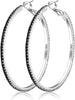 925 Sterling Silver Earrings Large Rhinestone Hoop Earrings Big Cubic Zirconia Hoop Earrings Thin Rhinestones Round Hoop Earrings for Women - black,50mm