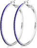 925 Sterling Silver Earrings Large Rhinestone Hoop Earrings Big Cubic Zirconia Hoop Earrings Thin Rhinestones Round Hoop Earrings for Women - blue,50mm