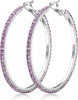 925 Sterling Silver Earrings Large Rhinestone Hoop Earrings Big Cubic Zirconia Hoop Earrings Thin Rhinestones Round Hoop Earrings for Women - purple,50mm