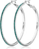 925 Sterling Silver Earrings Large Rhinestone Hoop Earrings Big Cubic Zirconia Hoop Earrings Thin Rhinestones Round Hoop Earrings for Women - green,50mm