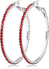 925 Sterling Silver Earrings Large Rhinestone Hoop Earrings Big Cubic Zirconia Hoop Earrings Thin Rhinestones Round Hoop Earrings for Women - red,50mm