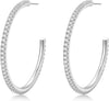 925 Sterling Silver Earrings Large Rhinestone Hoop Earrings Big Cubic Zirconia Hoop Earrings Thin Rhinestones Round Hoop Earrings for Women - 50mm-Silver